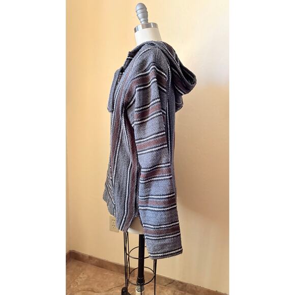 Miguel Geraldo Baja Hoodie Sweater Pullover Striped Mexican Jacket M Gray Brown - Picture 3 of 6